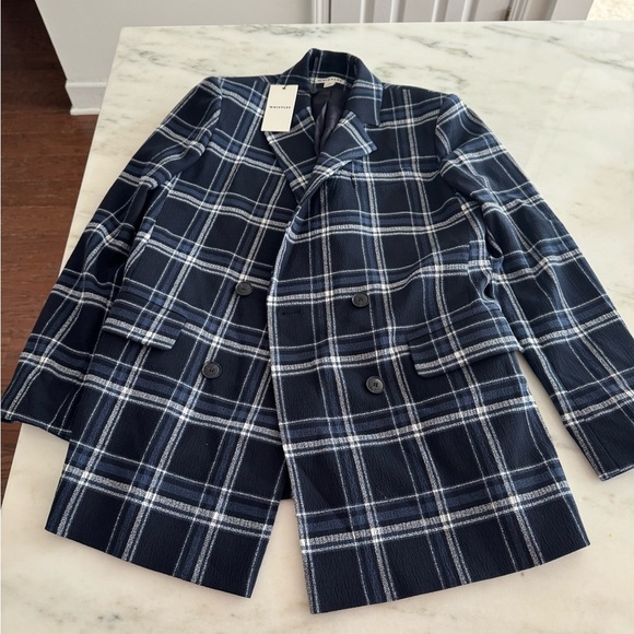 Whistles- NWT Black and Navy Multi Check Double Breasted Plaid Blazer Jacket - Picture 8 of 8
